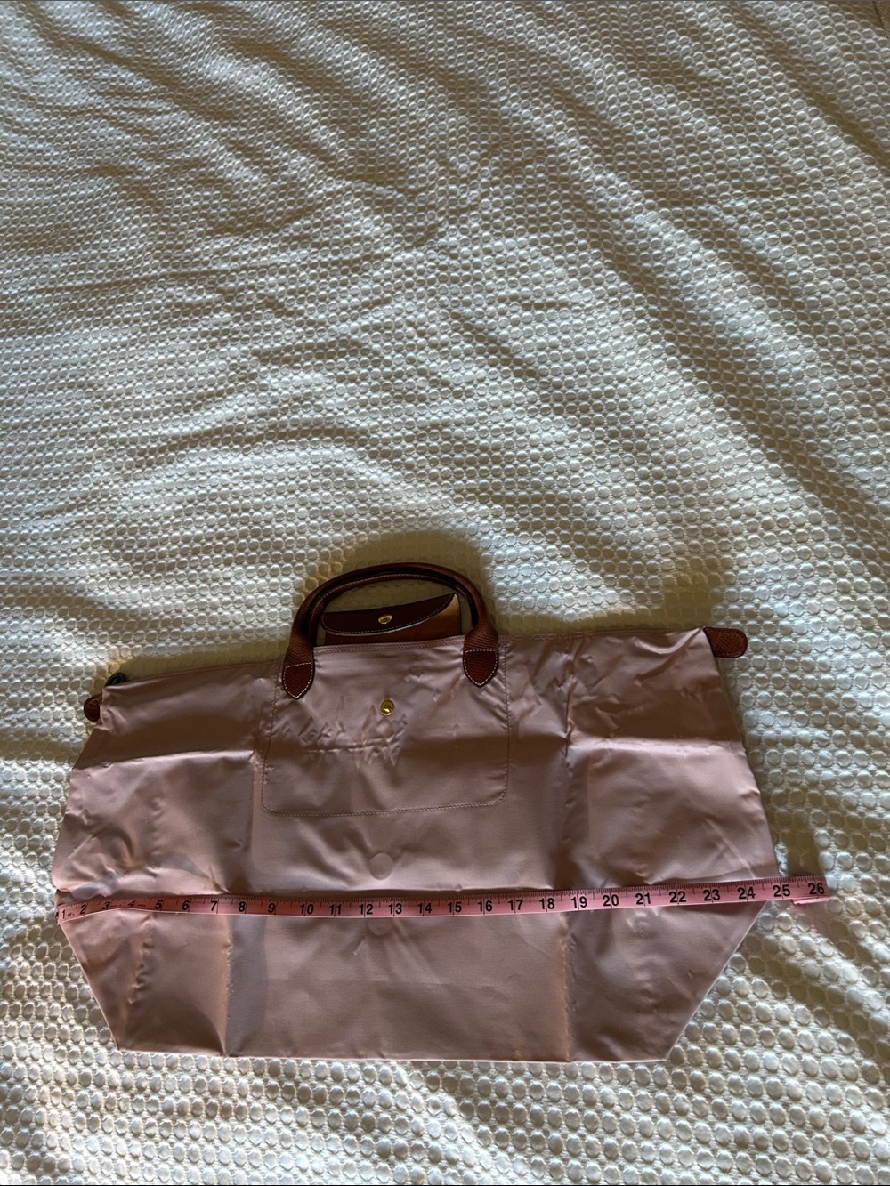 Lonhchamp Le Pliage large Pink Foldable Tote Bag with Brown Trim